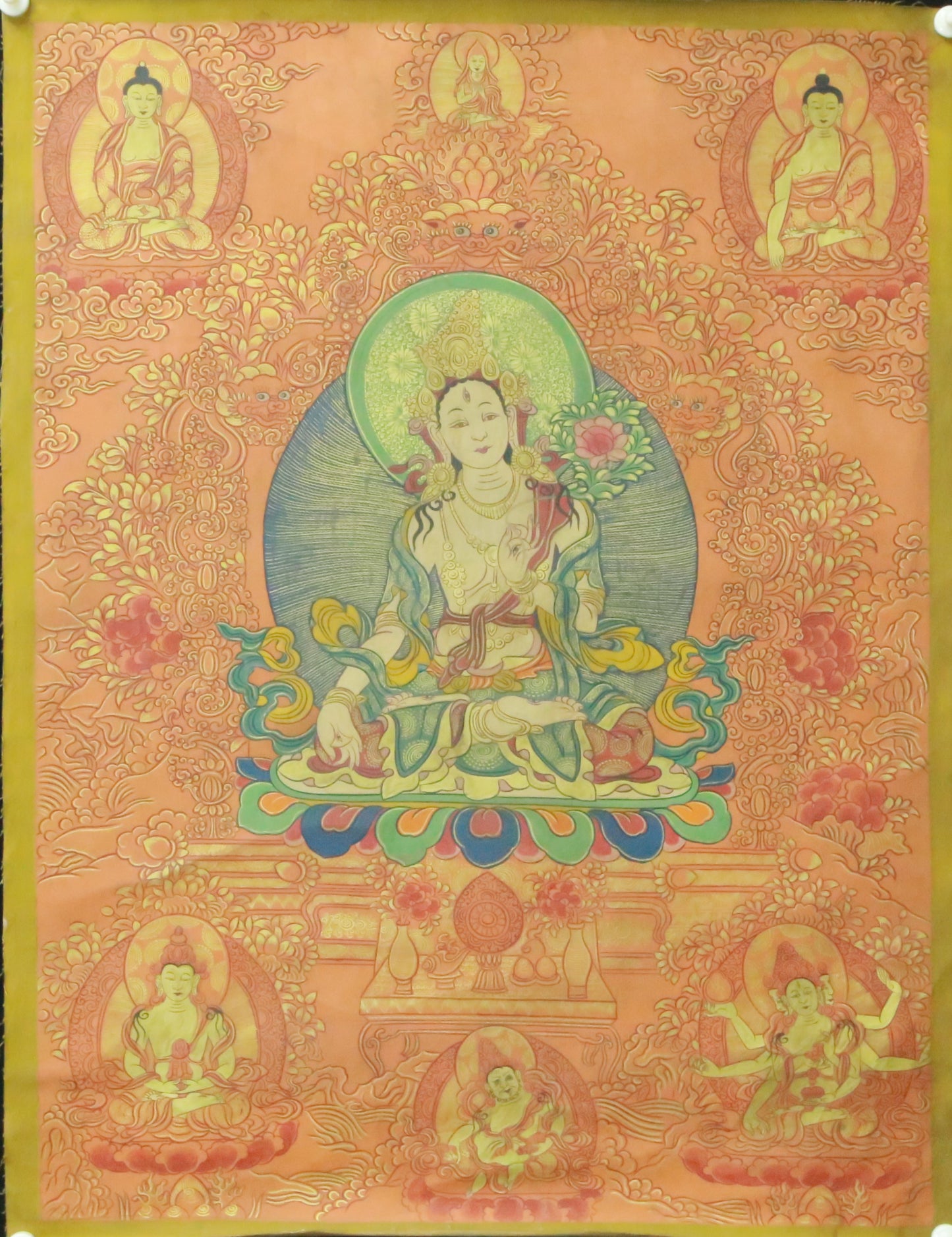 An Exquiste Painted Gold White Tara Thangka