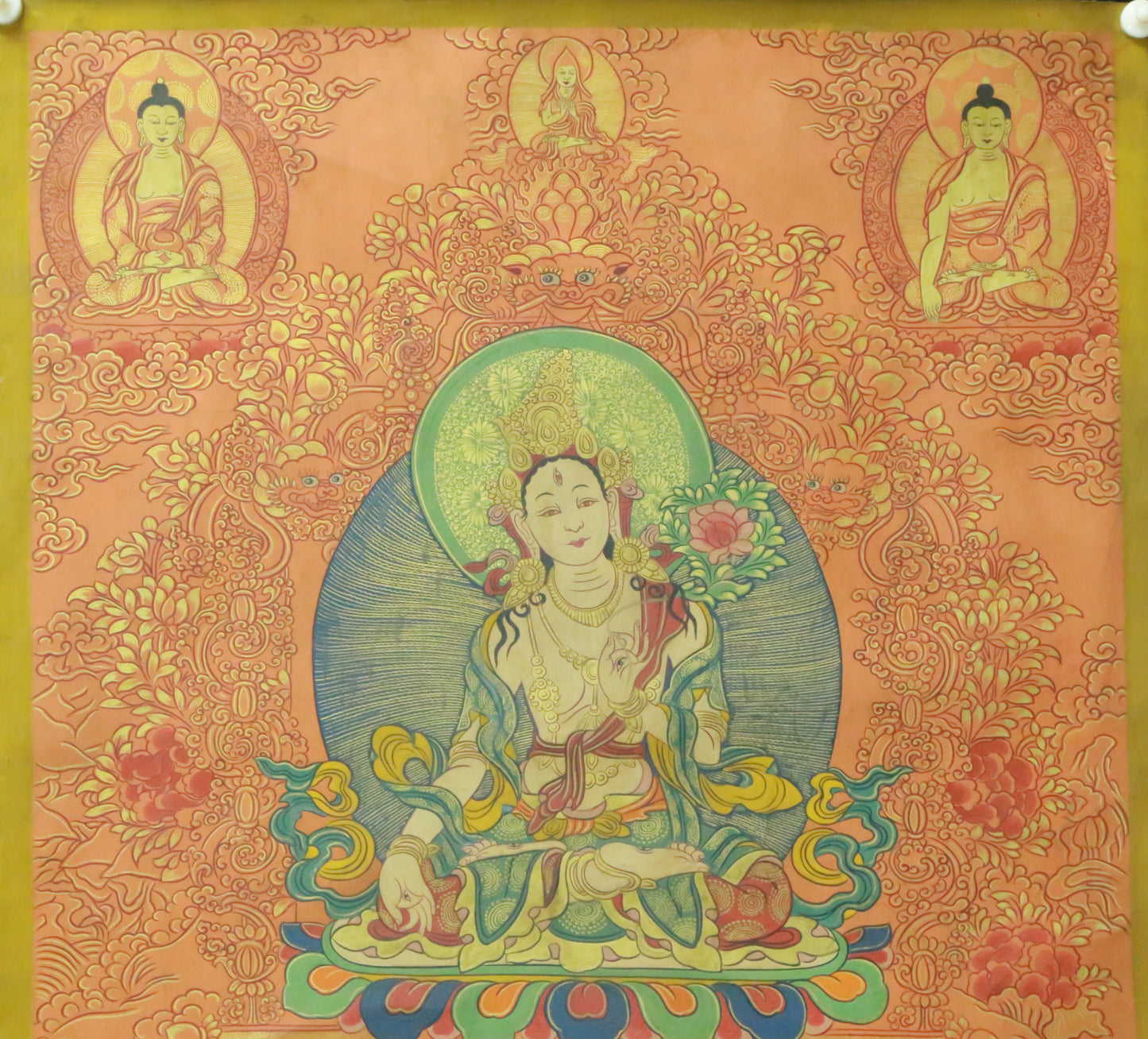 An Exquiste Painted Gold White Tara Thangka