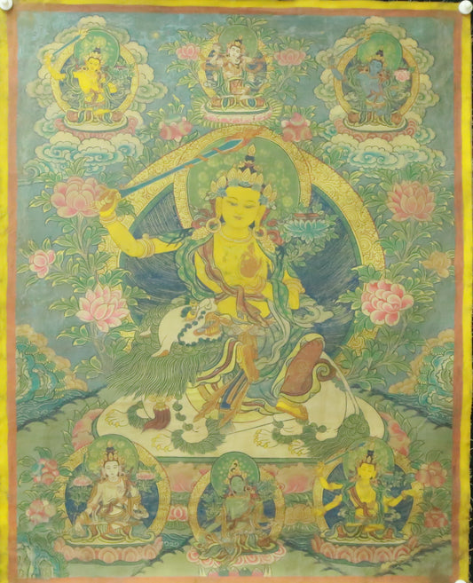 An Exquiste Painted Gold Manjusri Thangka