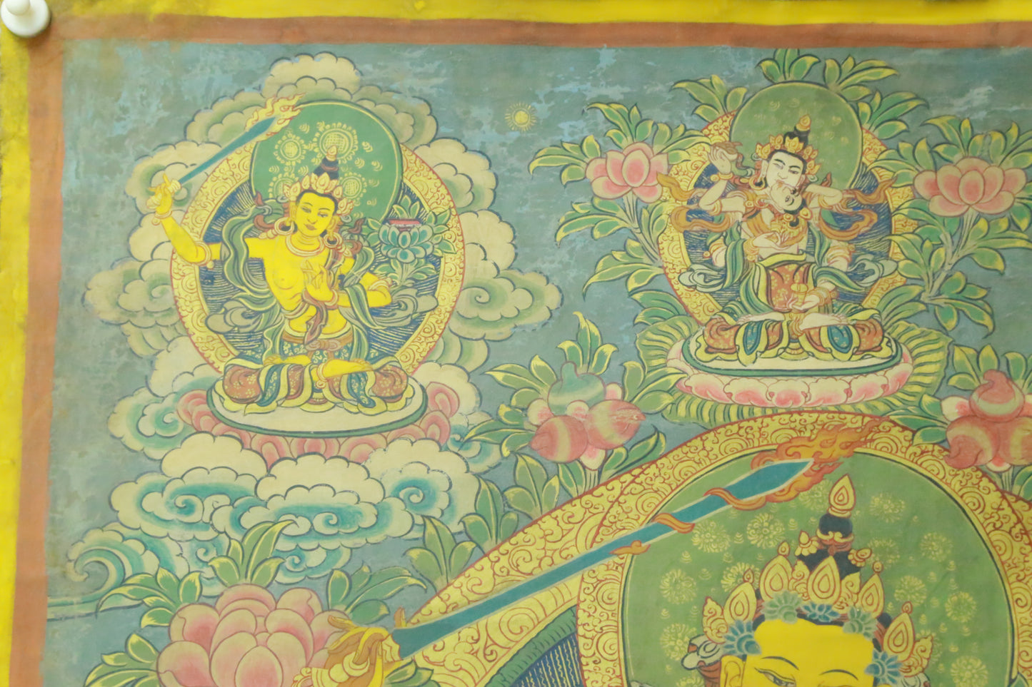 An Exquiste Painted Gold Manjusri Thangka