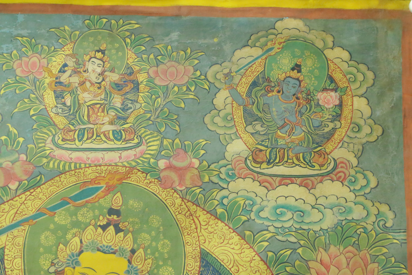 An Exquiste Painted Gold Manjusri Thangka