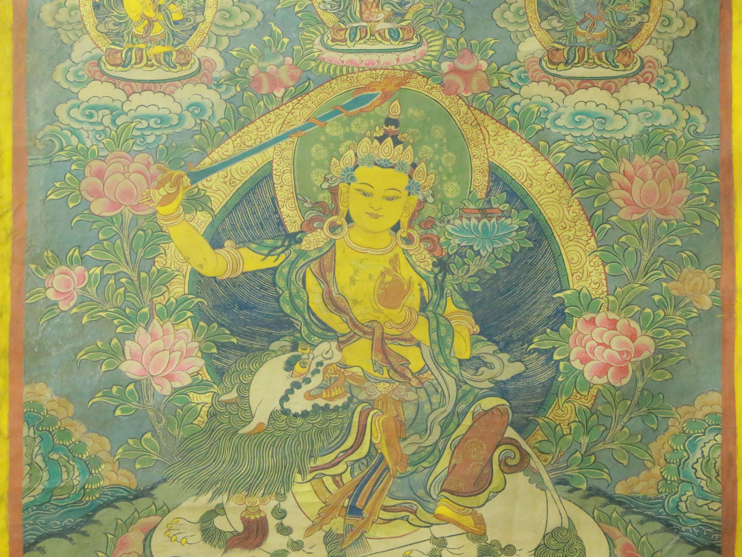 An Exquiste Painted Gold Manjusri Thangka