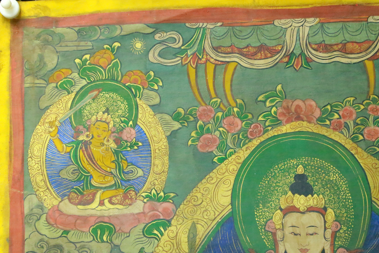 An Exquiste Painted Gold Four-Armed Avalokiteshvara Thangka