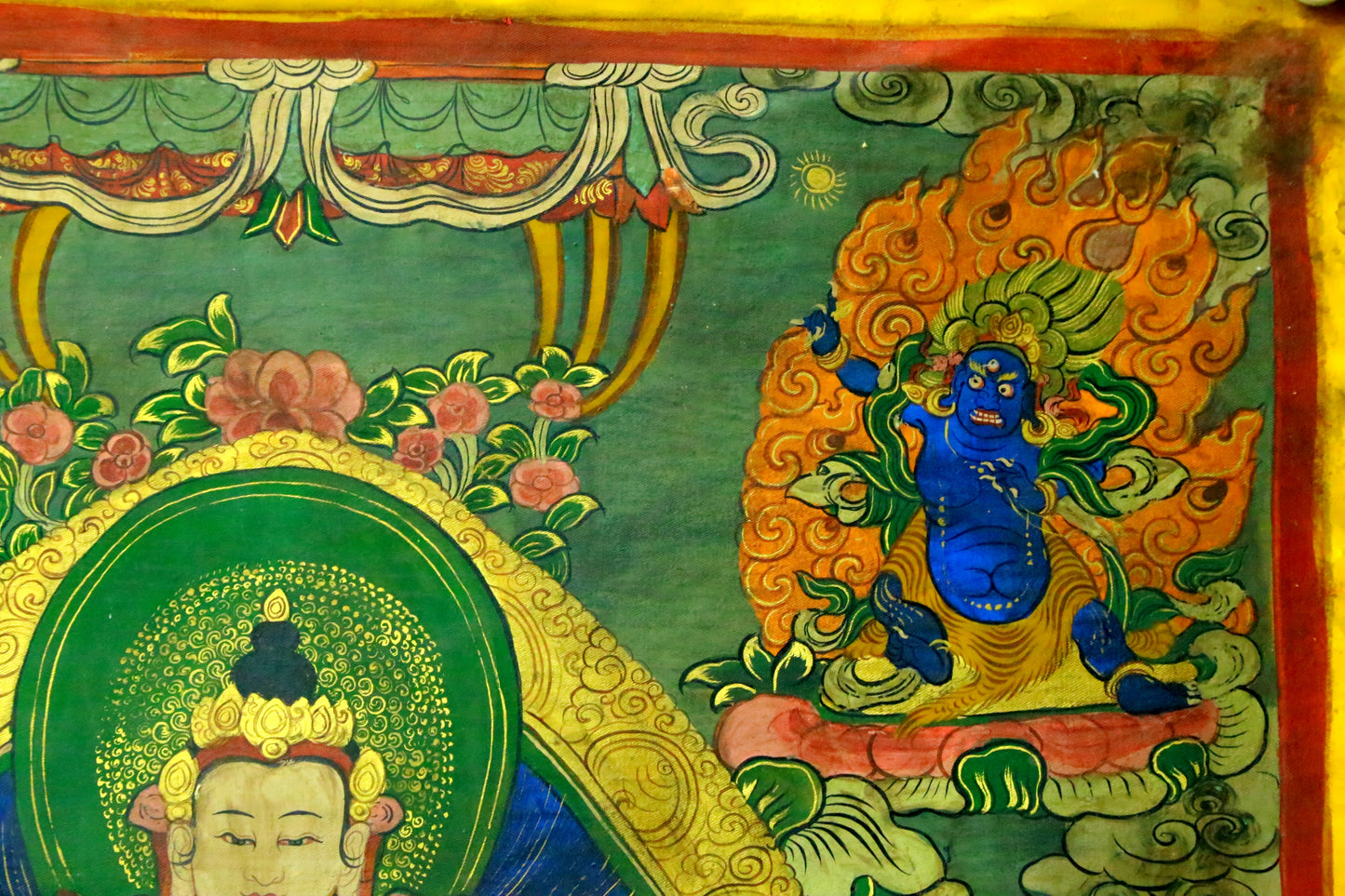 An Exquiste Painted Gold Four-Armed Avalokiteshvara Thangka