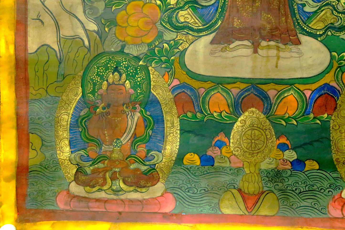 An Exquiste Painted Gold Four-Armed Avalokiteshvara Thangka