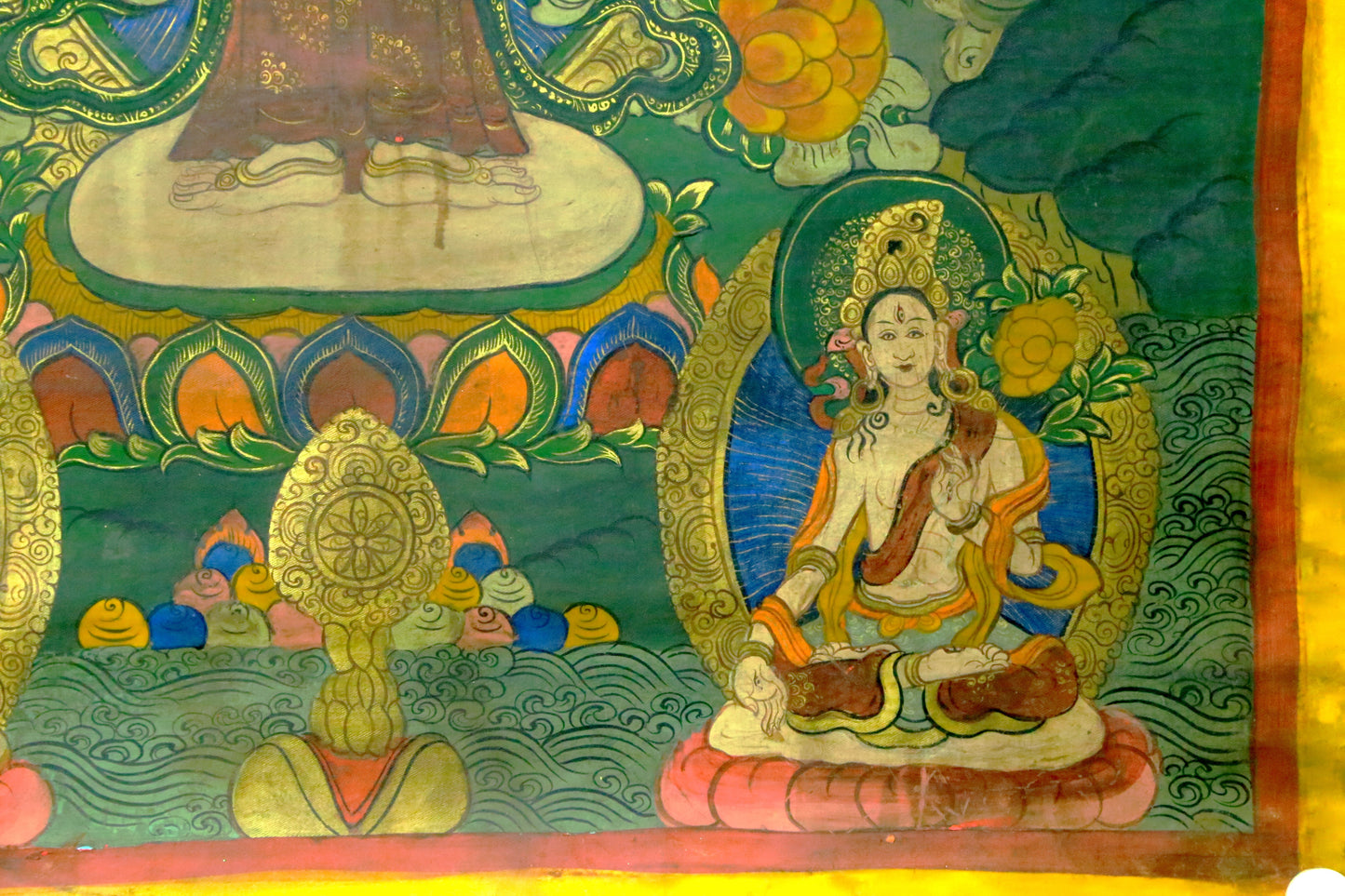 An Exquiste Painted Gold Four-Armed Avalokiteshvara Thangka