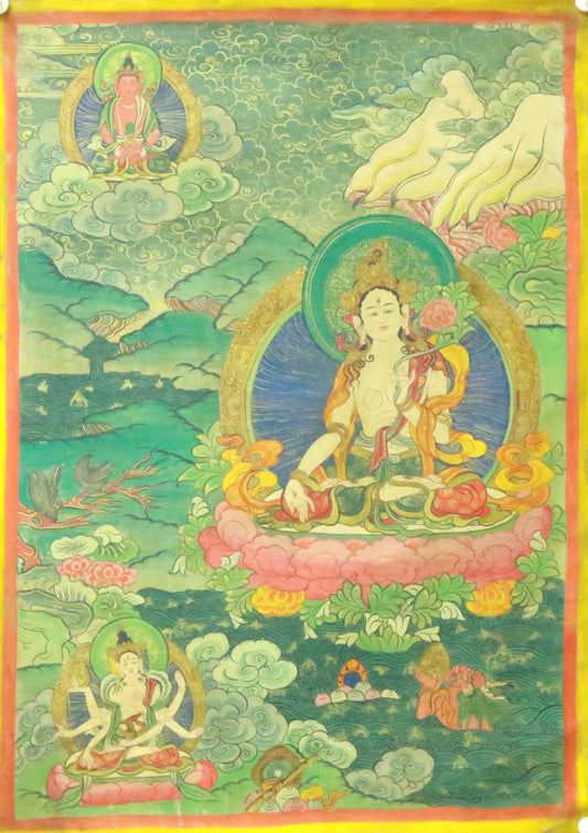 An Exquiste Painted Gold White Tara Thangka