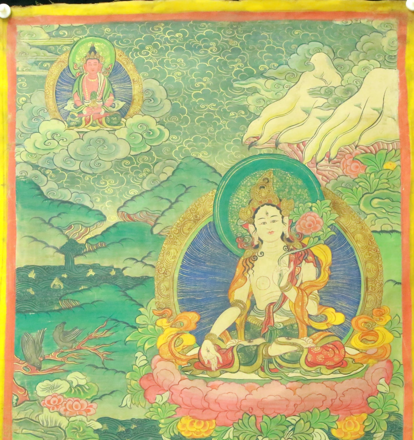 An Exquiste Painted Gold White Tara Thangka