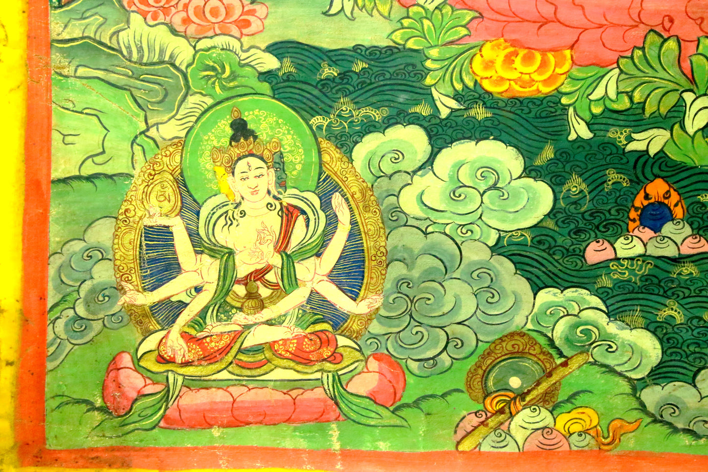 An Exquiste Painted Gold White Tara Thangka