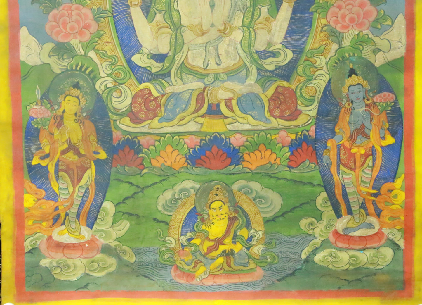 An Exquiste Painted Gold Four-Armed Avalokiteshvara Thangka