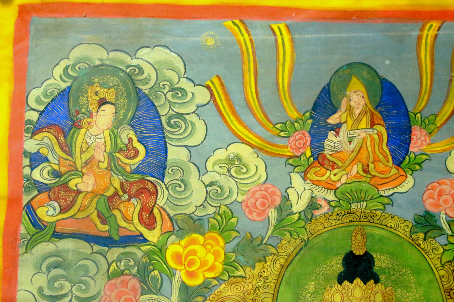 An Exquiste Painted Gold Four-Armed Avalokiteshvara Thangka