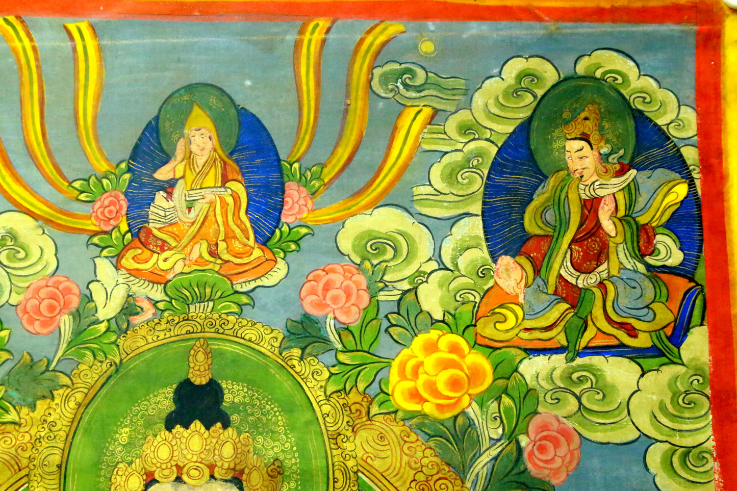 An Exquiste Painted Gold Four-Armed Avalokiteshvara Thangka