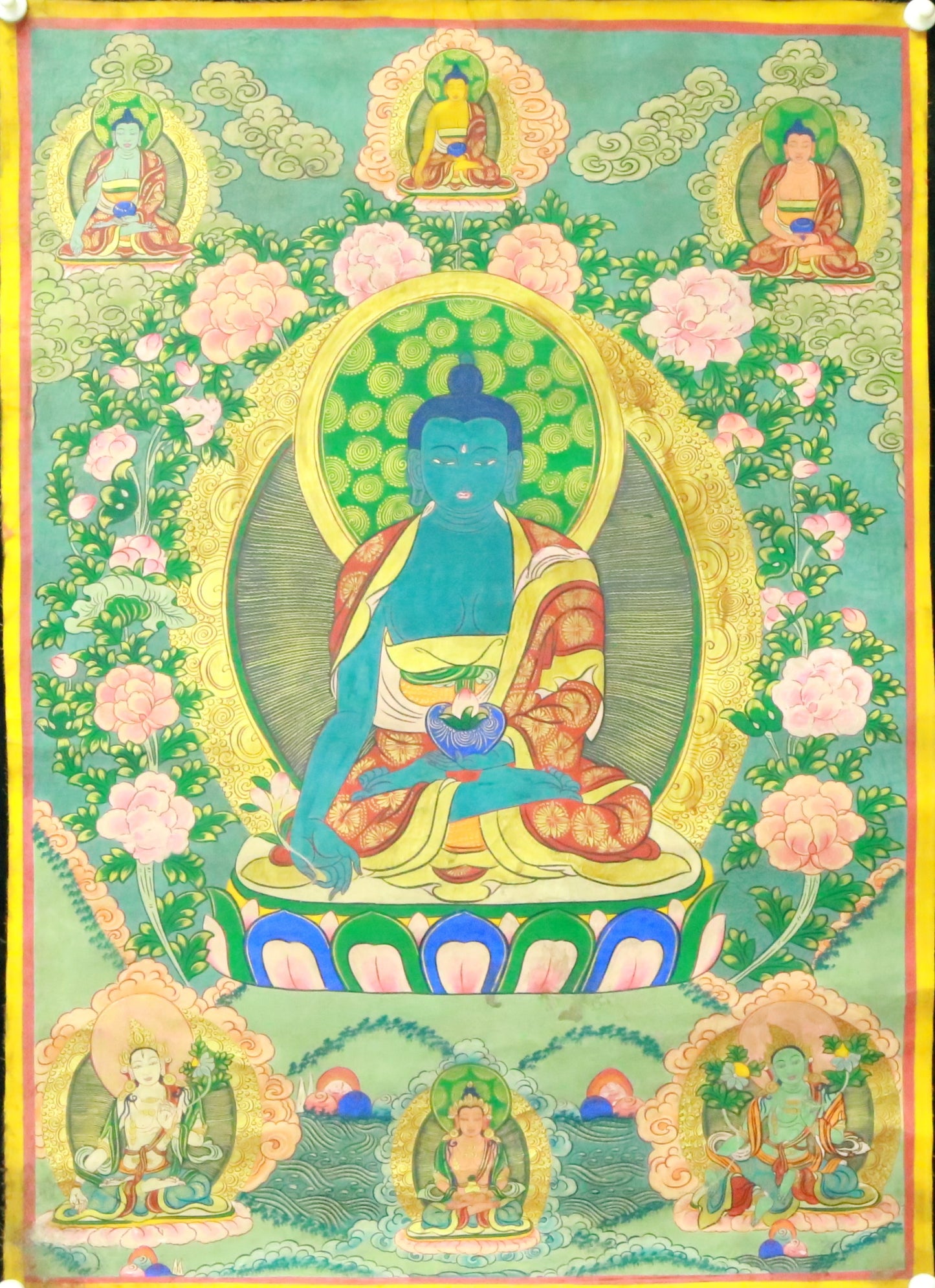 An Exquiste Painted Gold Gautama Buddha Thangka