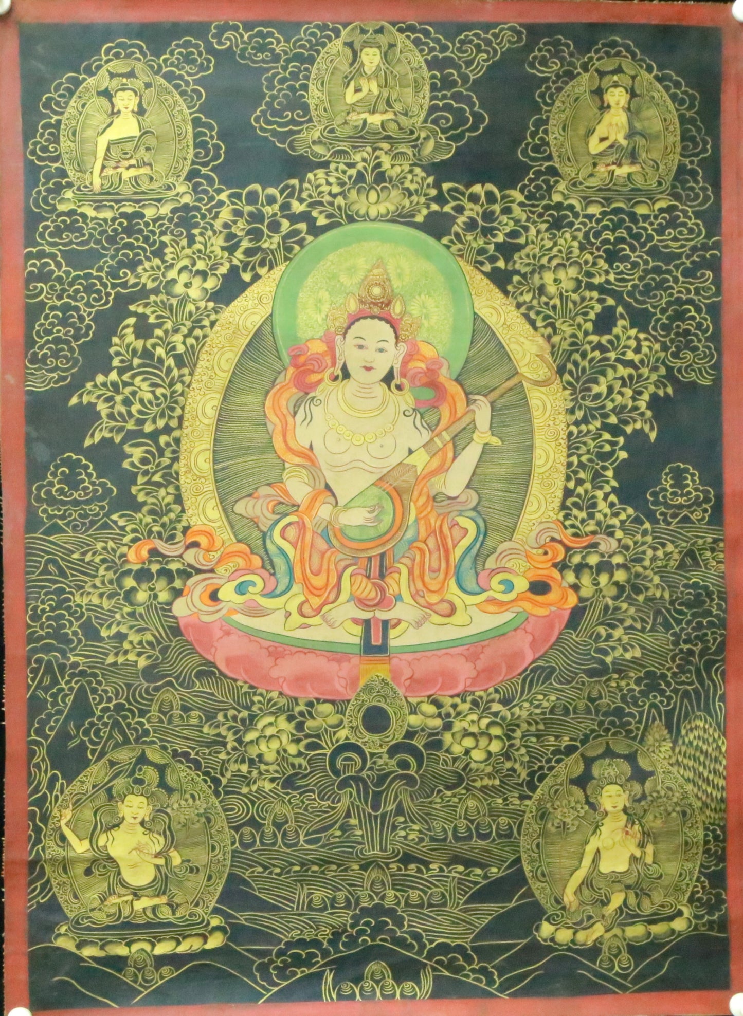 An Exquiste Painted Gold Avalokiteshvara Thangka