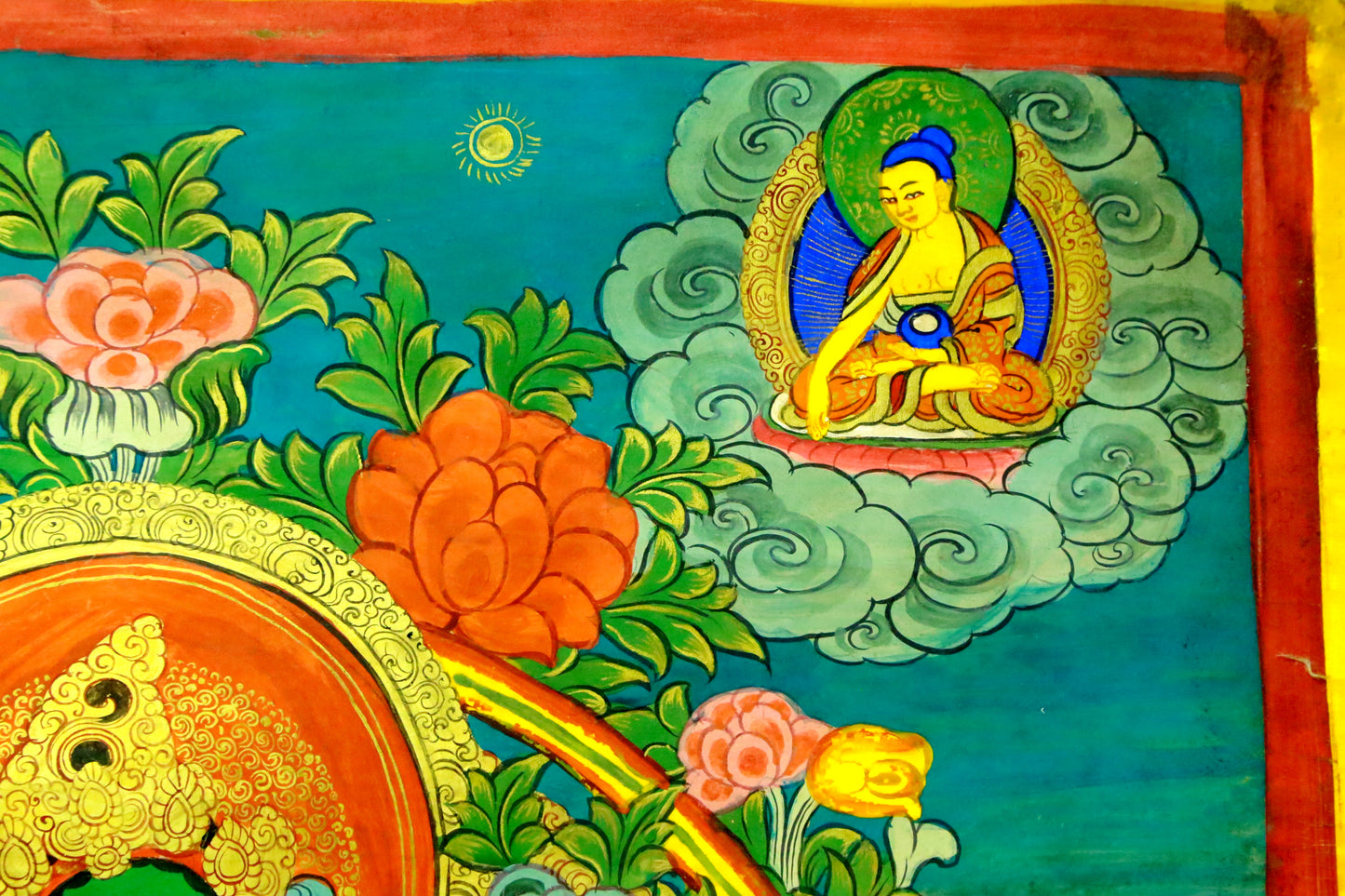 An Exquiste Painted Gold Green Tara Thangka