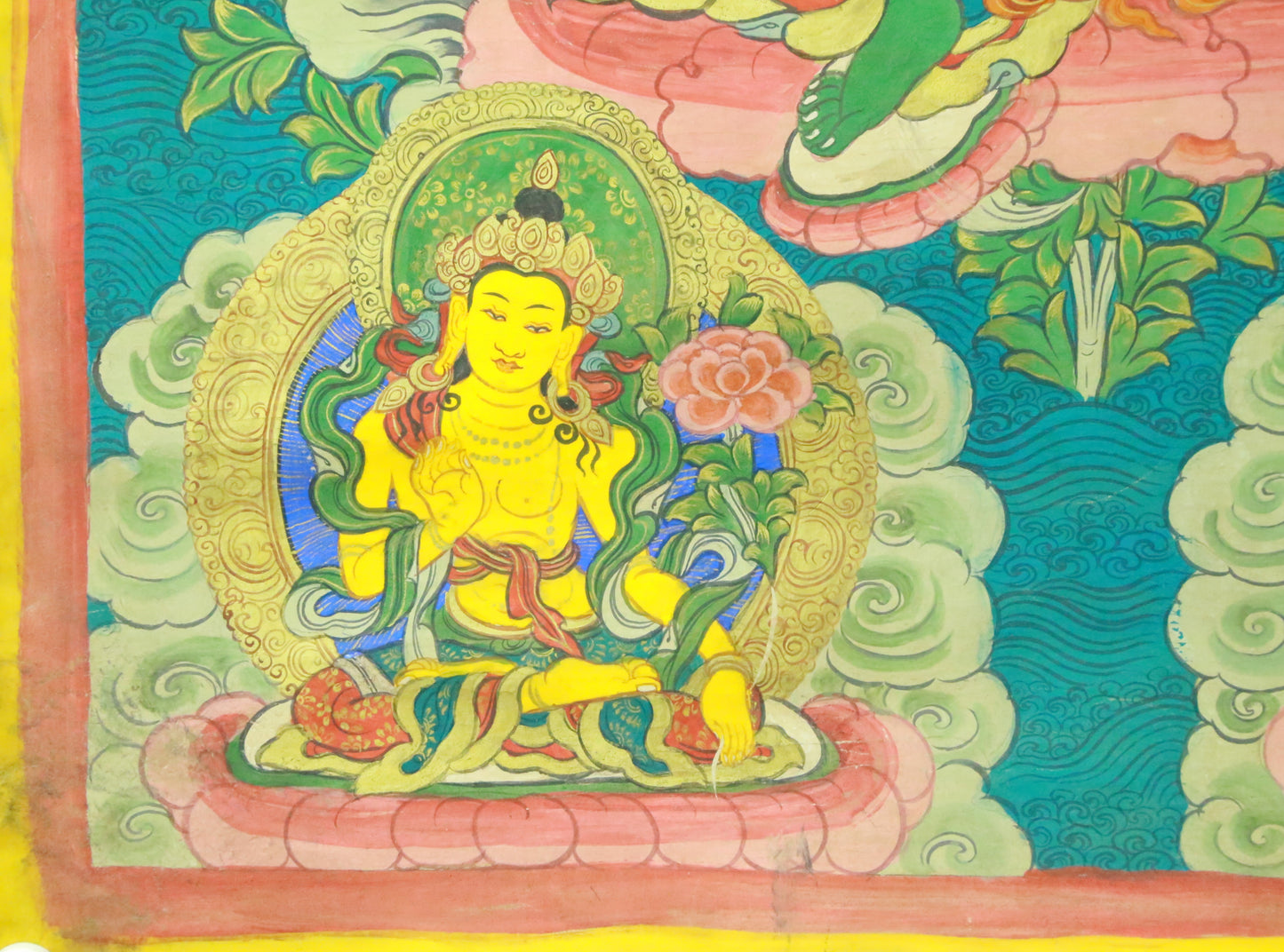 An Exquiste Painted Gold Green Tara Thangka