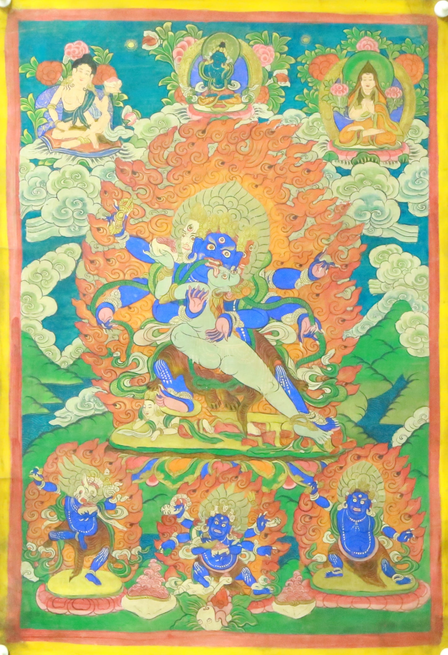 An Exquiste Painted Gold Vajra Thangka