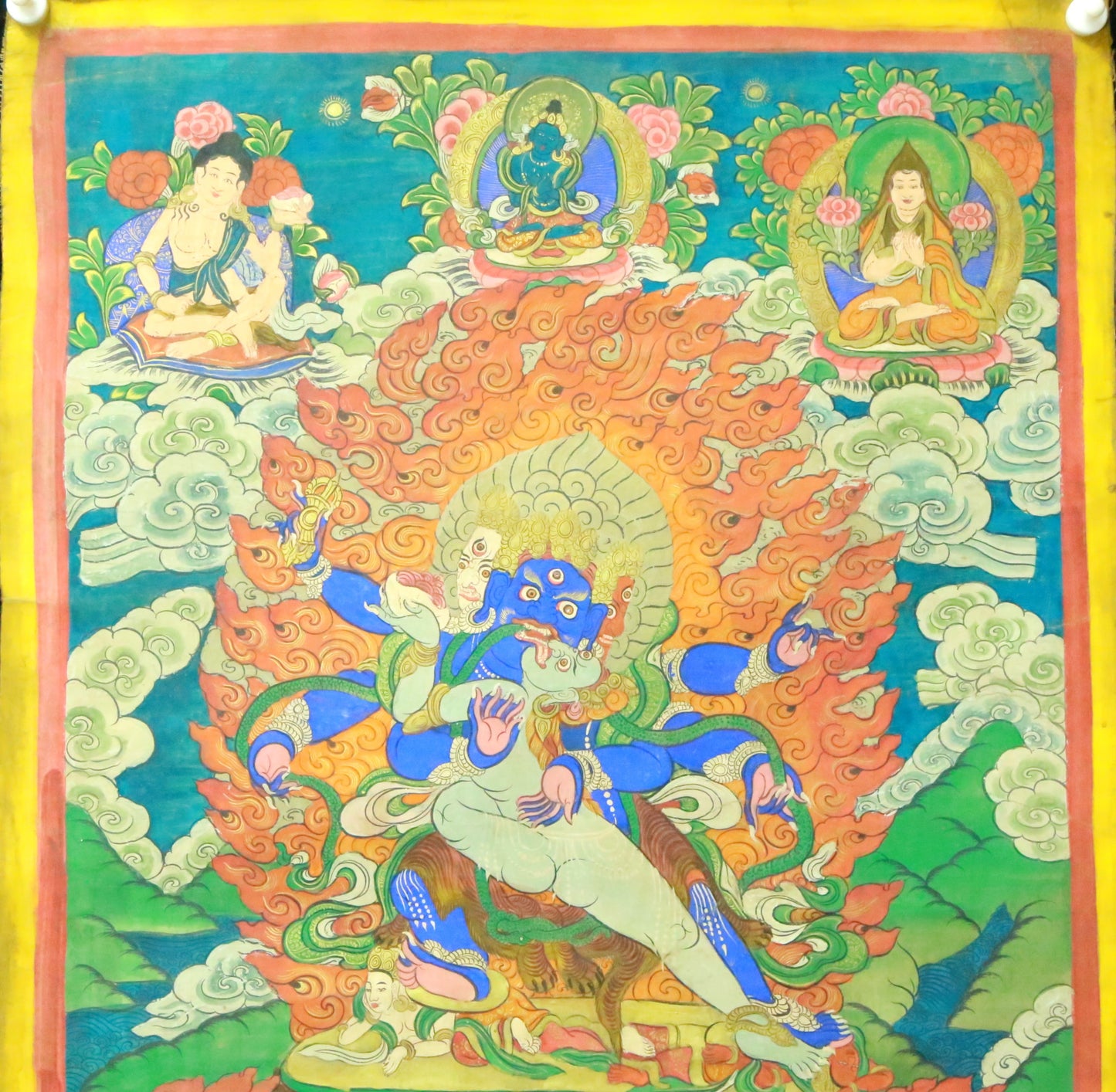 An Exquiste Painted Gold Vajra Thangka