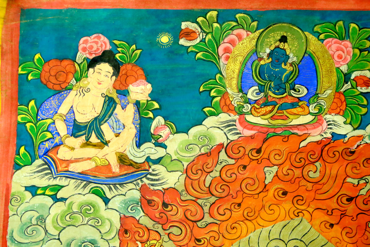 An Exquiste Painted Gold Vajra Thangka