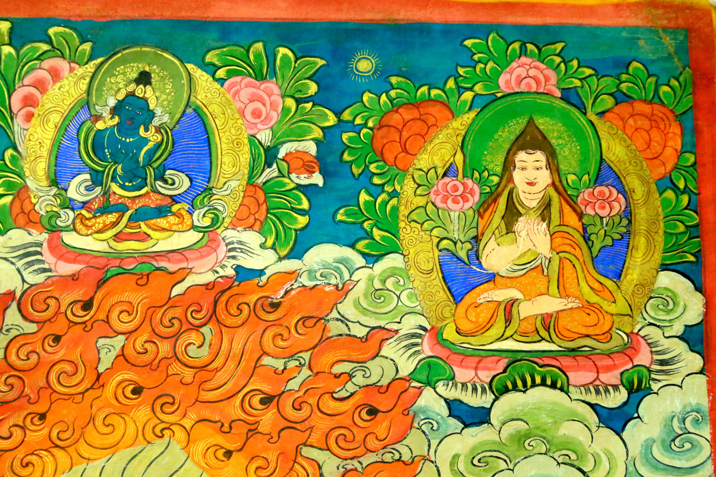 An Exquiste Painted Gold Vajra Thangka