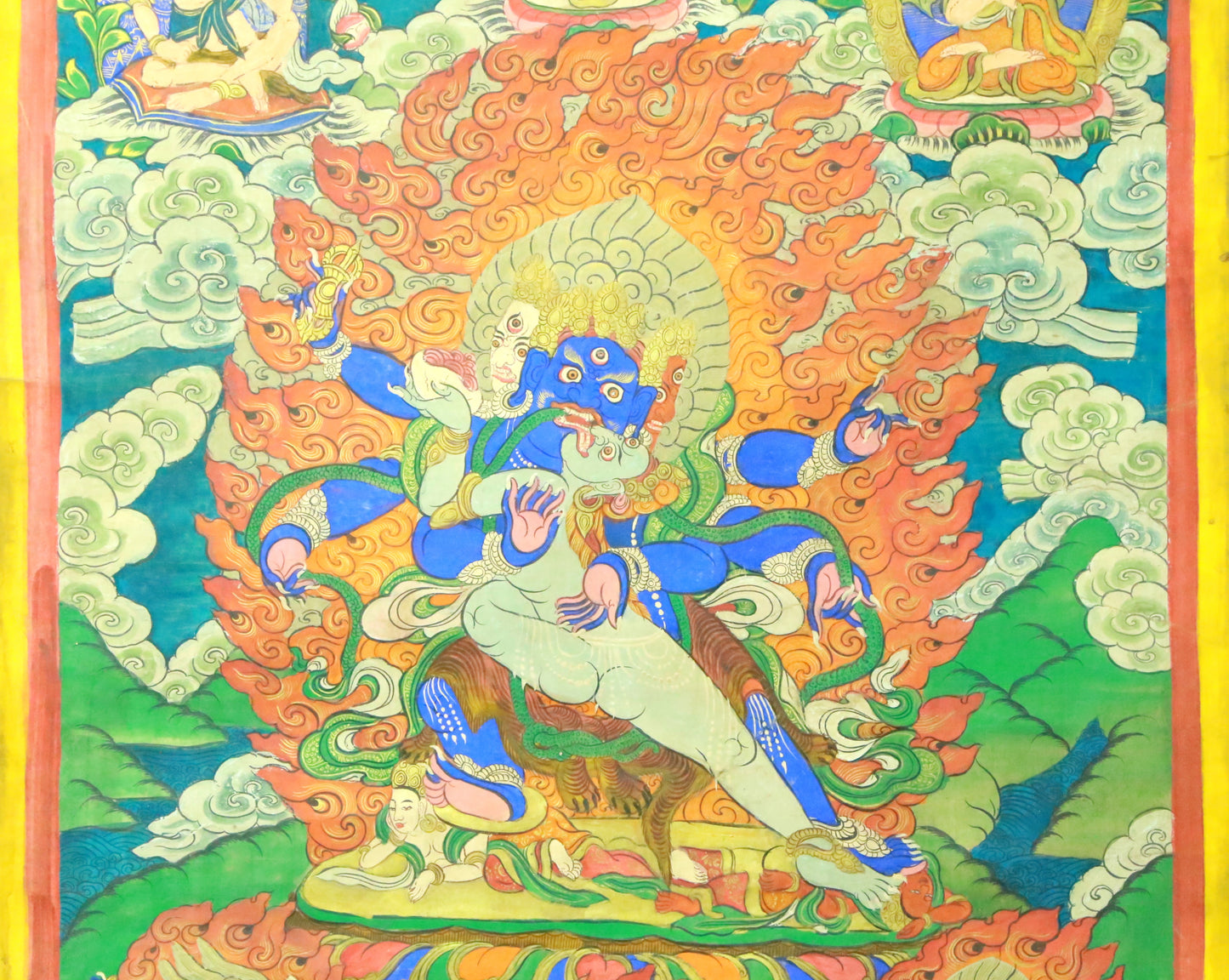 An Exquiste Painted Gold Vajra Thangka