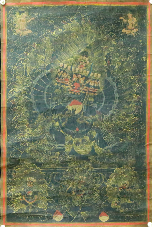 An Exquiste Painted Gold Mahakala Thangka