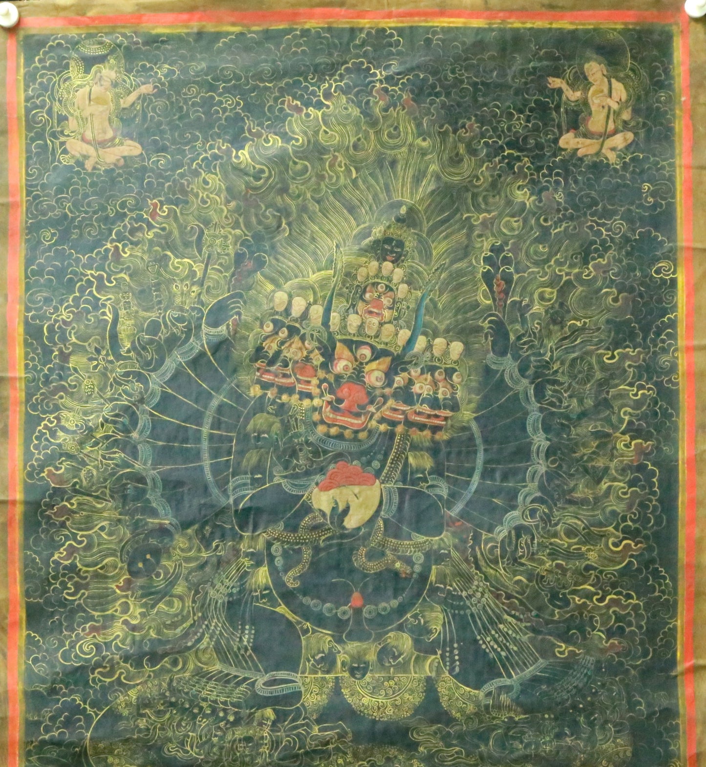 An Exquiste Painted Gold Mahakala Thangka