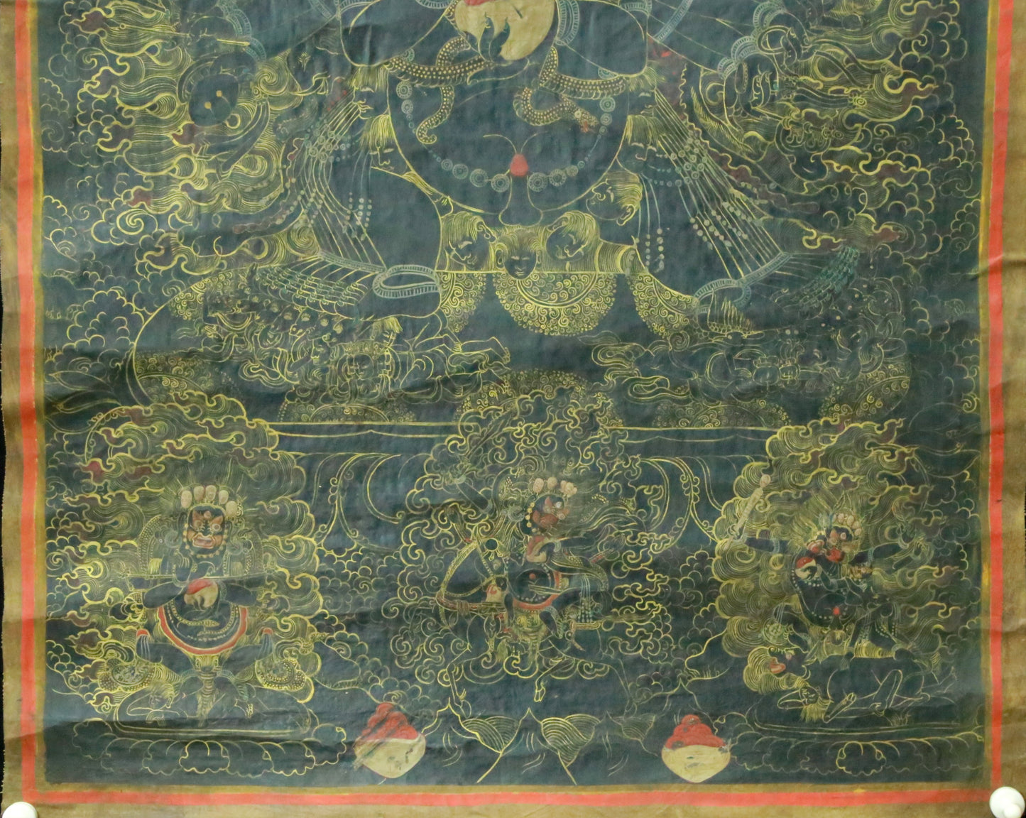 An Exquiste Painted Gold Mahakala Thangka