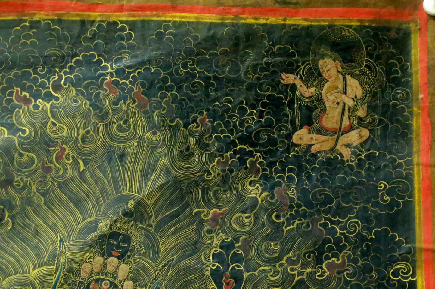 An Exquiste Painted Gold Mahakala Thangka