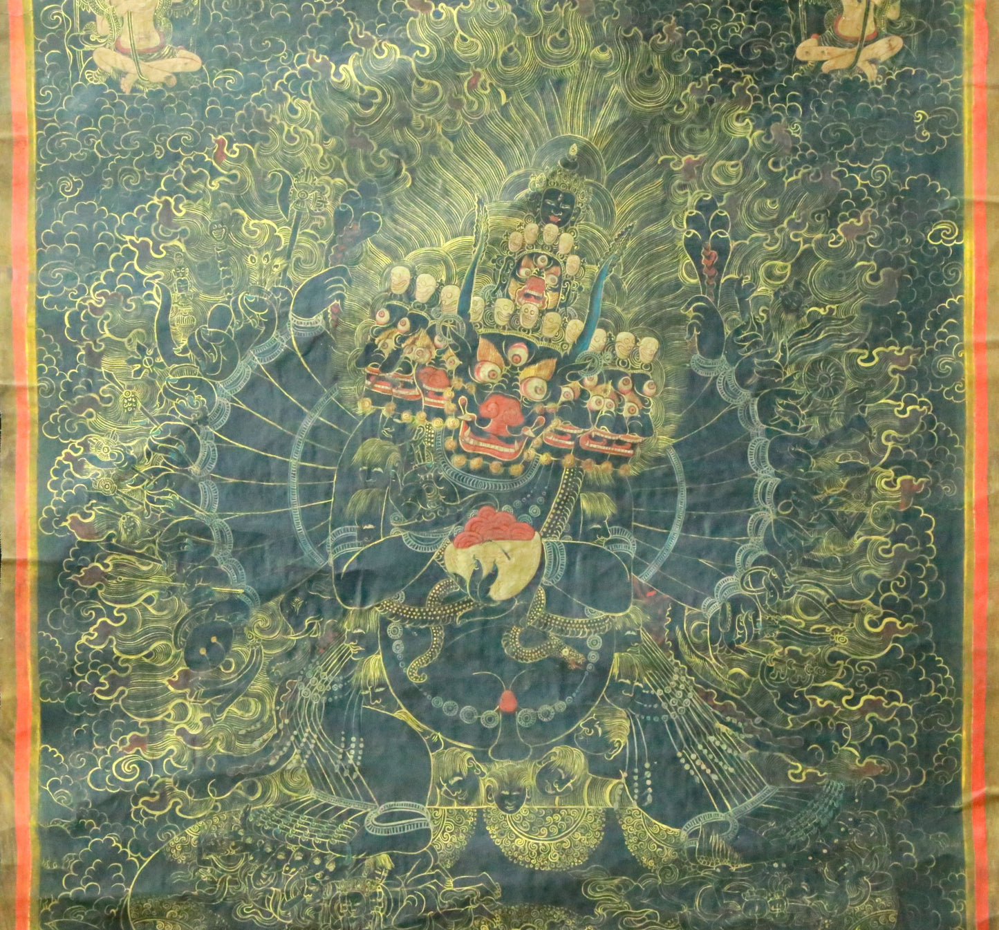 An Exquiste Painted Gold Mahakala Thangka