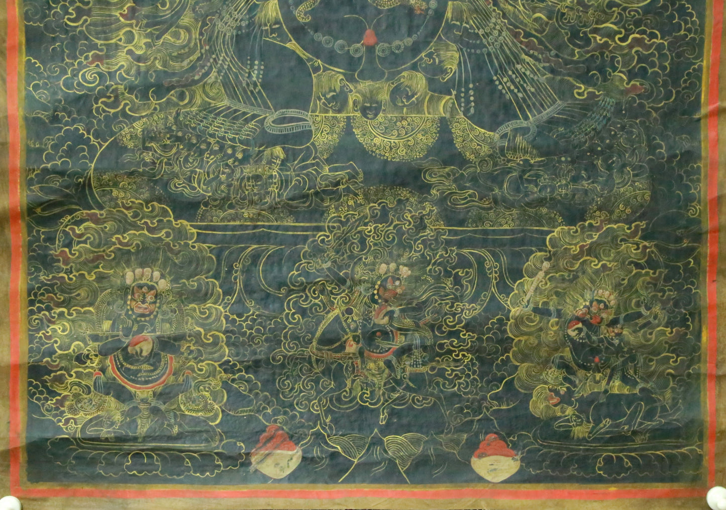 An Exquiste Painted Gold Mahakala Thangka