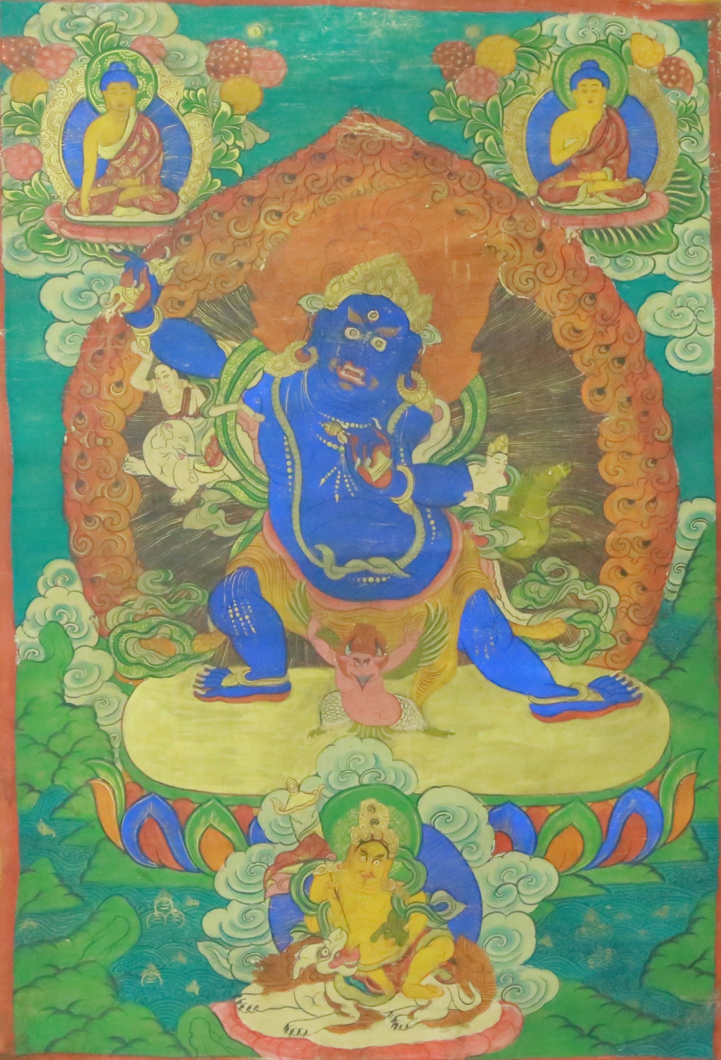 An Exquiste Painted Gold Vajra Thangka