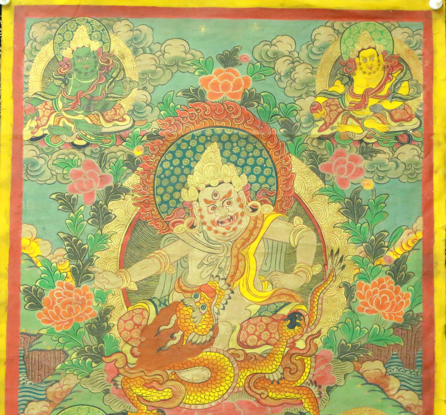 An Exquiste Painted Gold Vajra Thangka