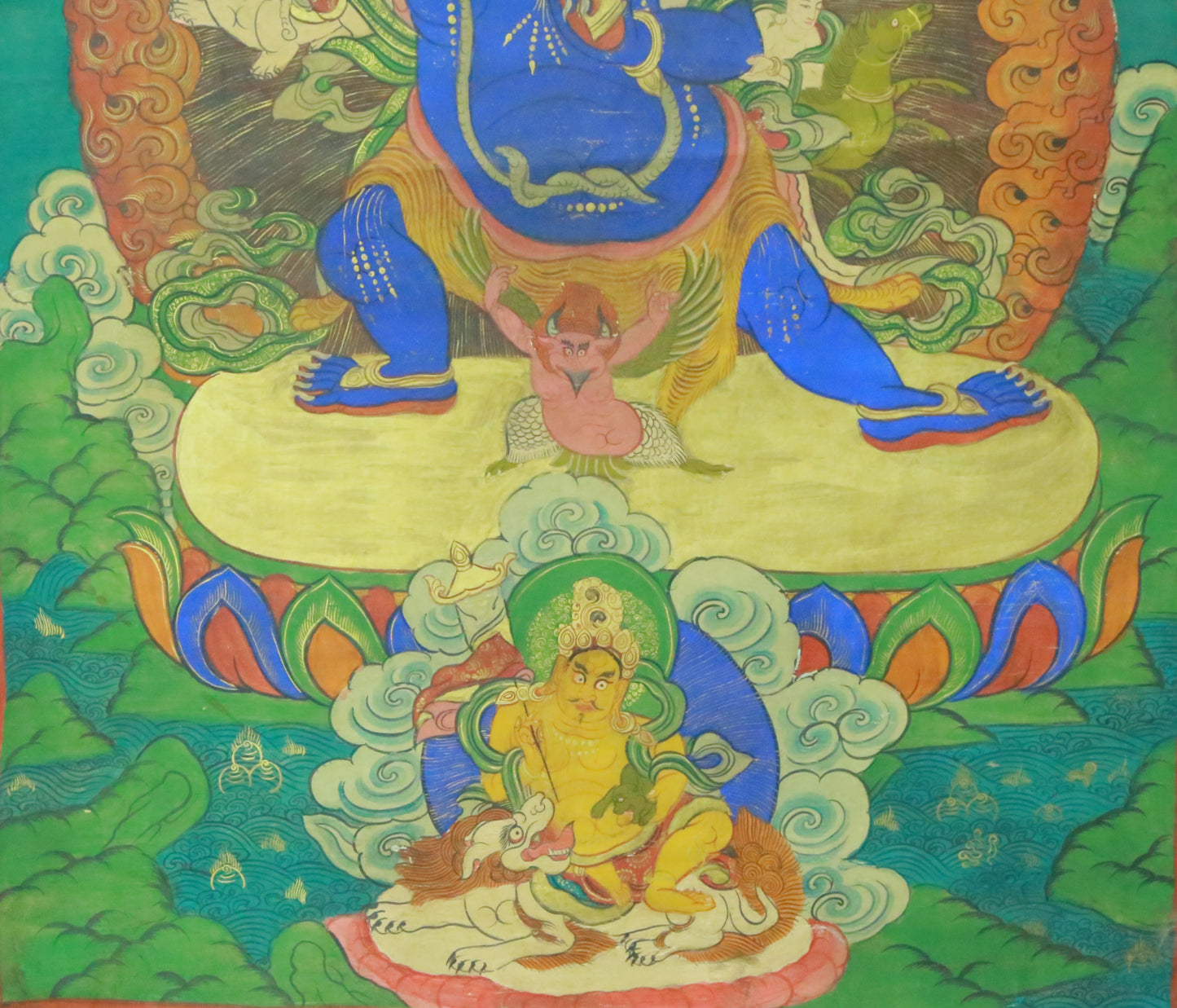 An Exquiste Painted Gold Vajra Thangka