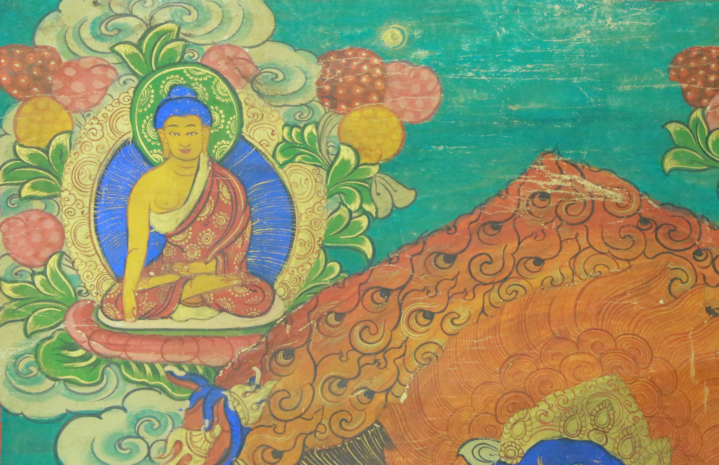 An Exquiste Painted Gold Vajra Thangka