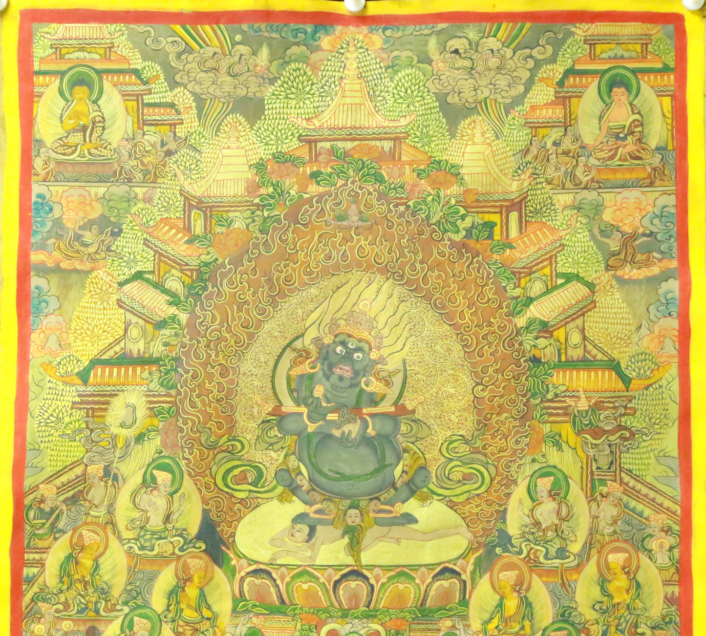 An Exquiste Painted Gold Vajra Thangka