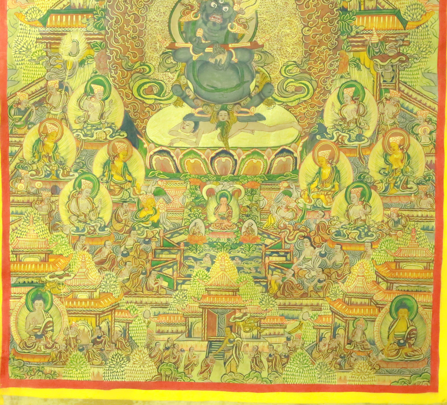 An Exquiste Painted Gold Vajra Thangka