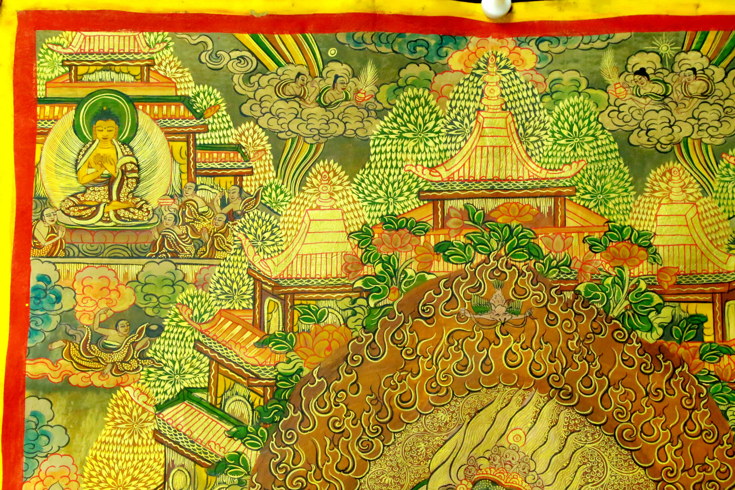 An Exquiste Painted Gold Vajra Thangka