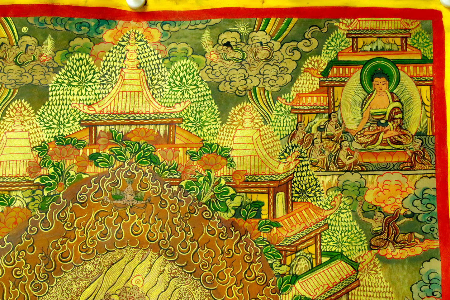 An Exquiste Painted Gold Vajra Thangka