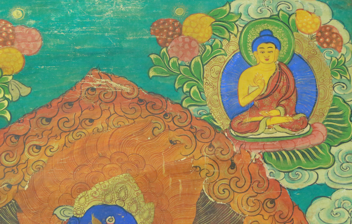 An Exquiste Painted Gold Vajra Thangka