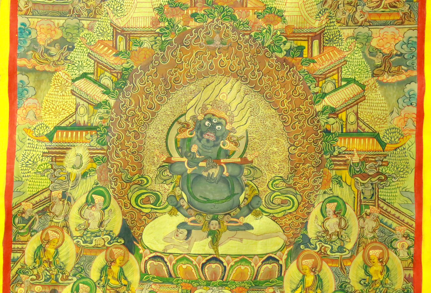 An Exquiste Painted Gold Vajra Thangka