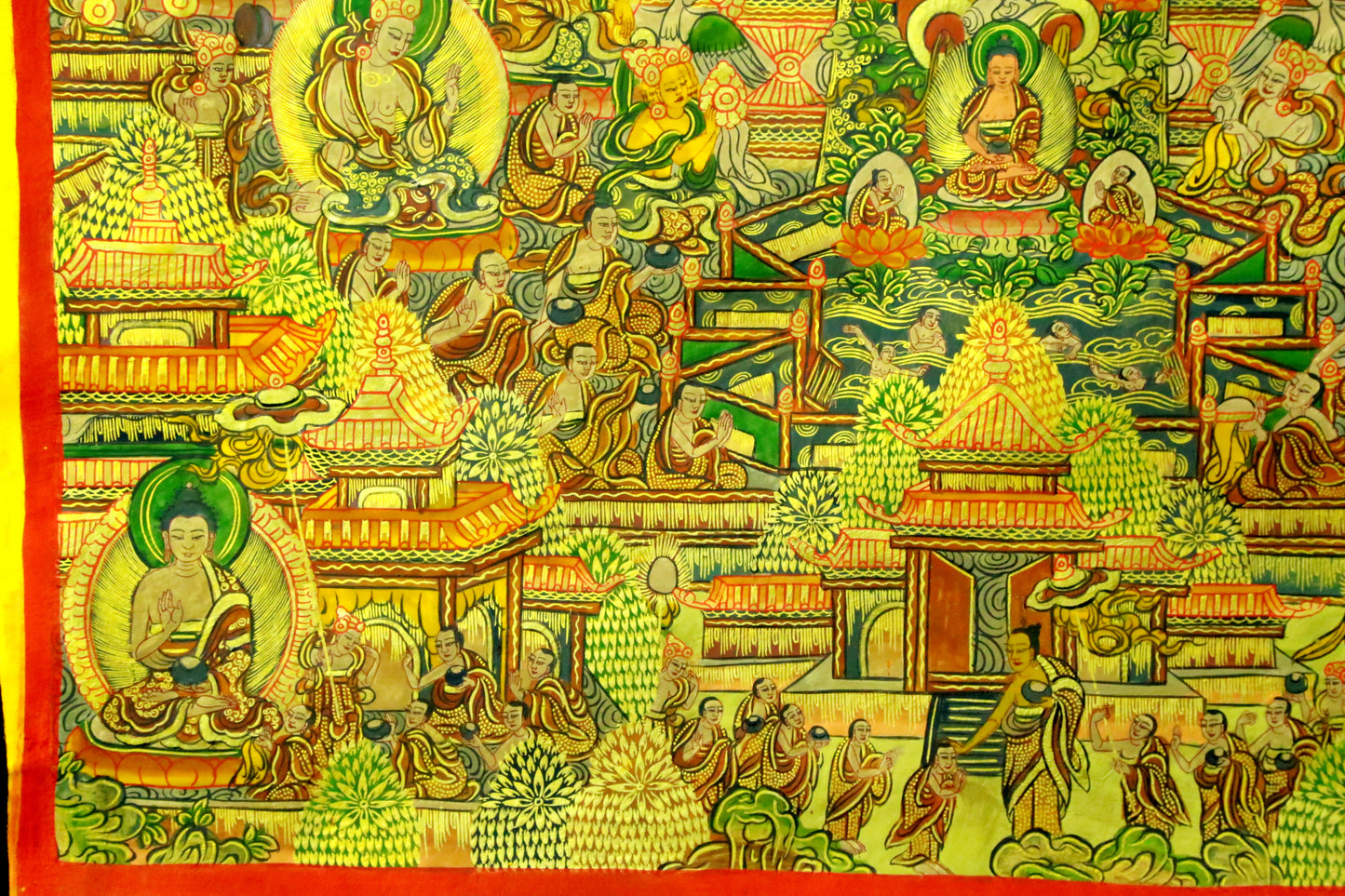 An Exquiste Painted Gold Vajra Thangka