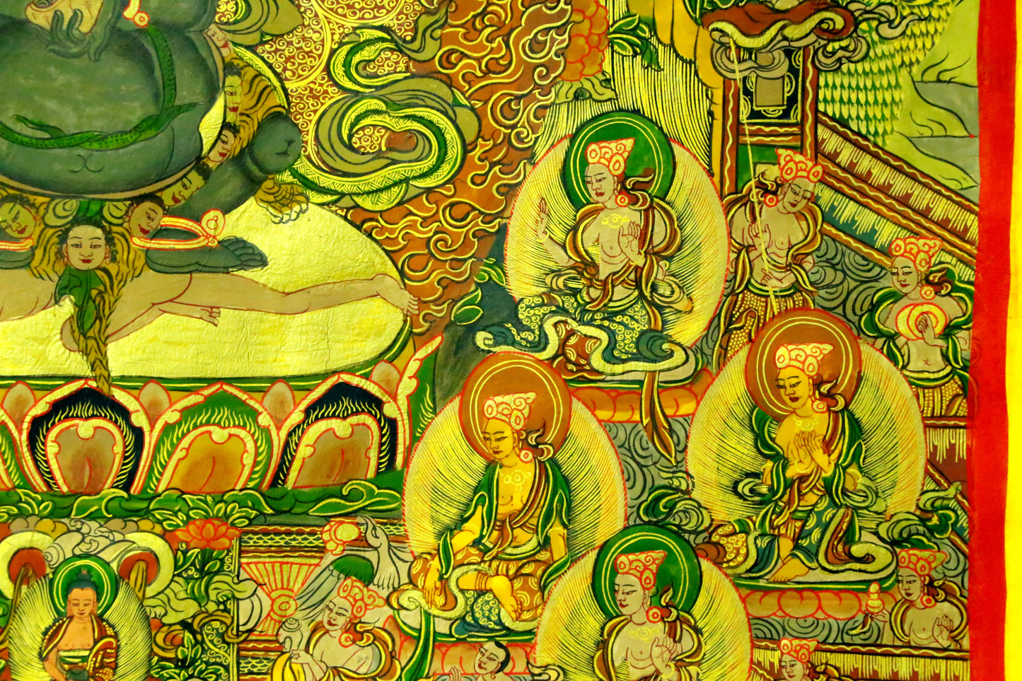 An Exquiste Painted Gold Vajra Thangka