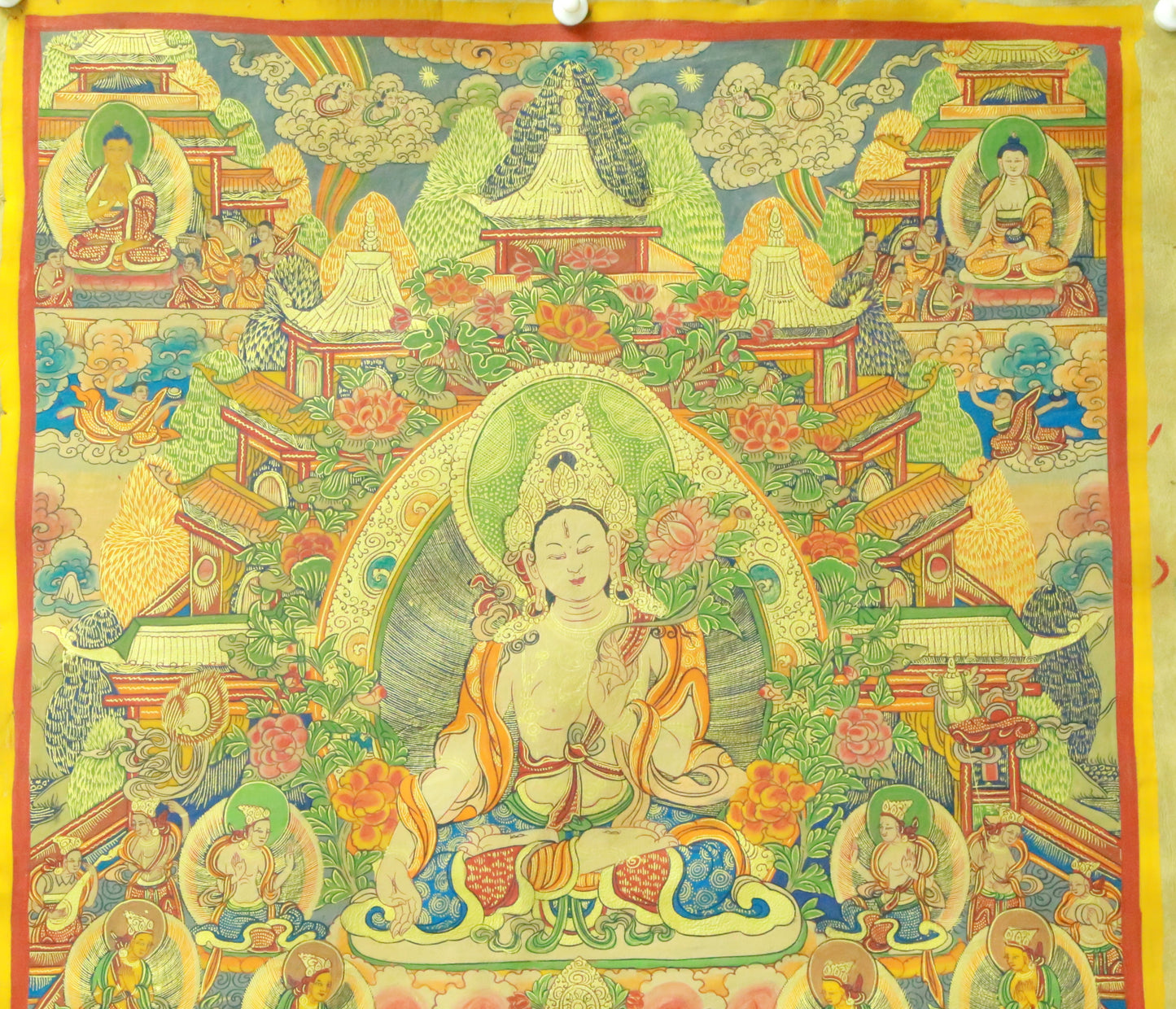 An Exquiste Painted Gold White Tara Thangka