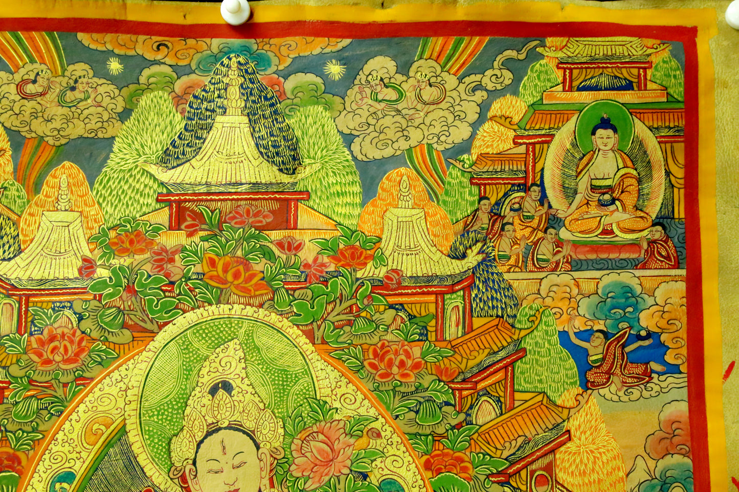 An Exquiste Painted Gold White Tara Thangka