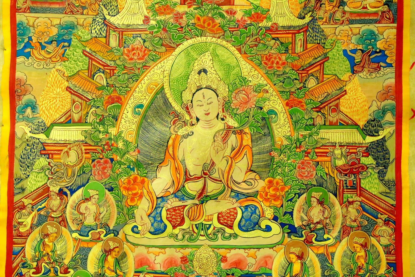 An Exquiste Painted Gold White Tara Thangka