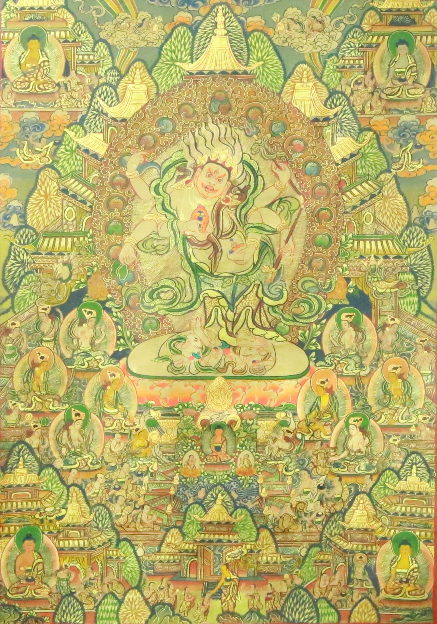 An Exquiste Painted Gold Vajra Thangka