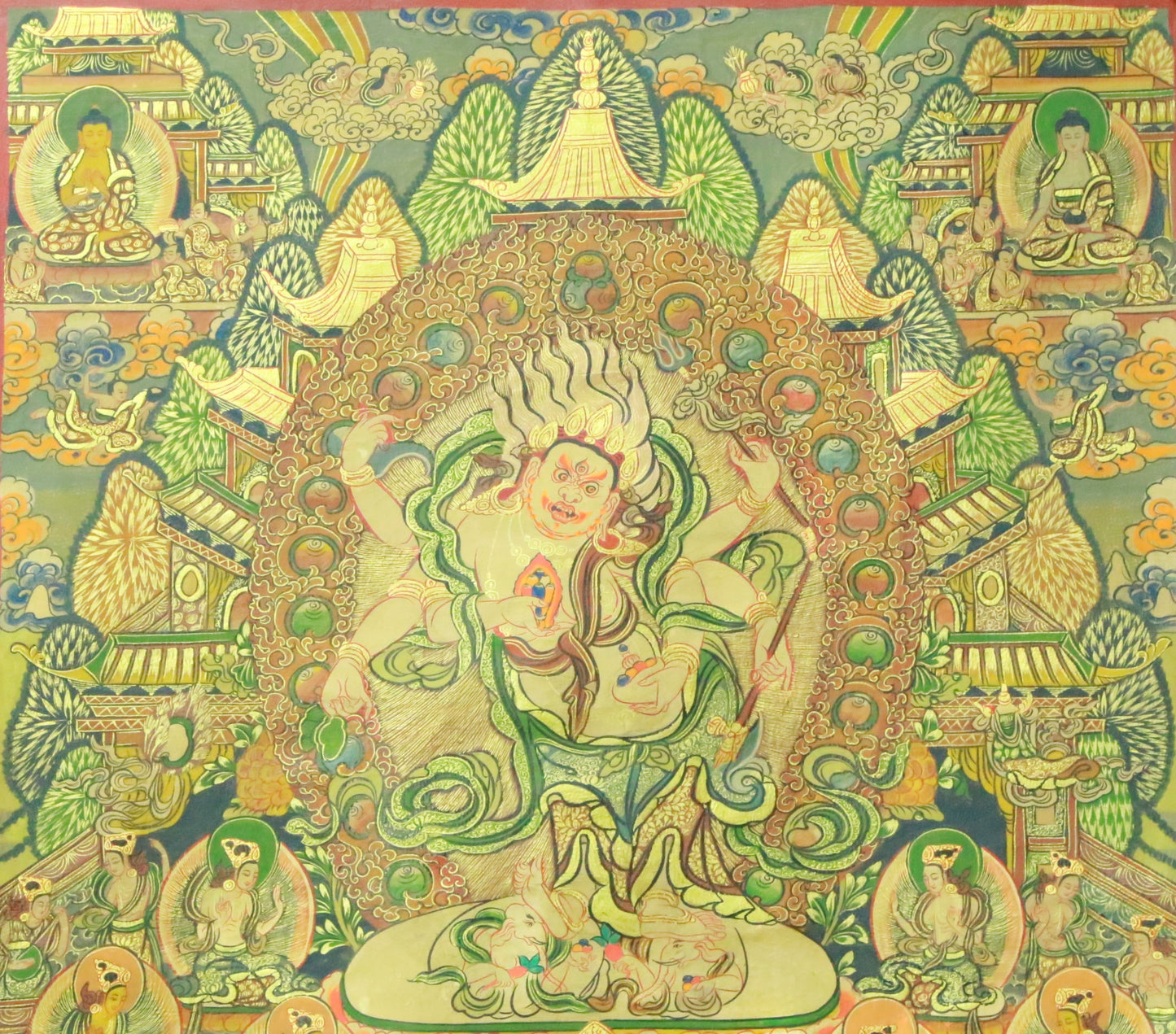 An Exquiste Painted Gold Vajra Thangka