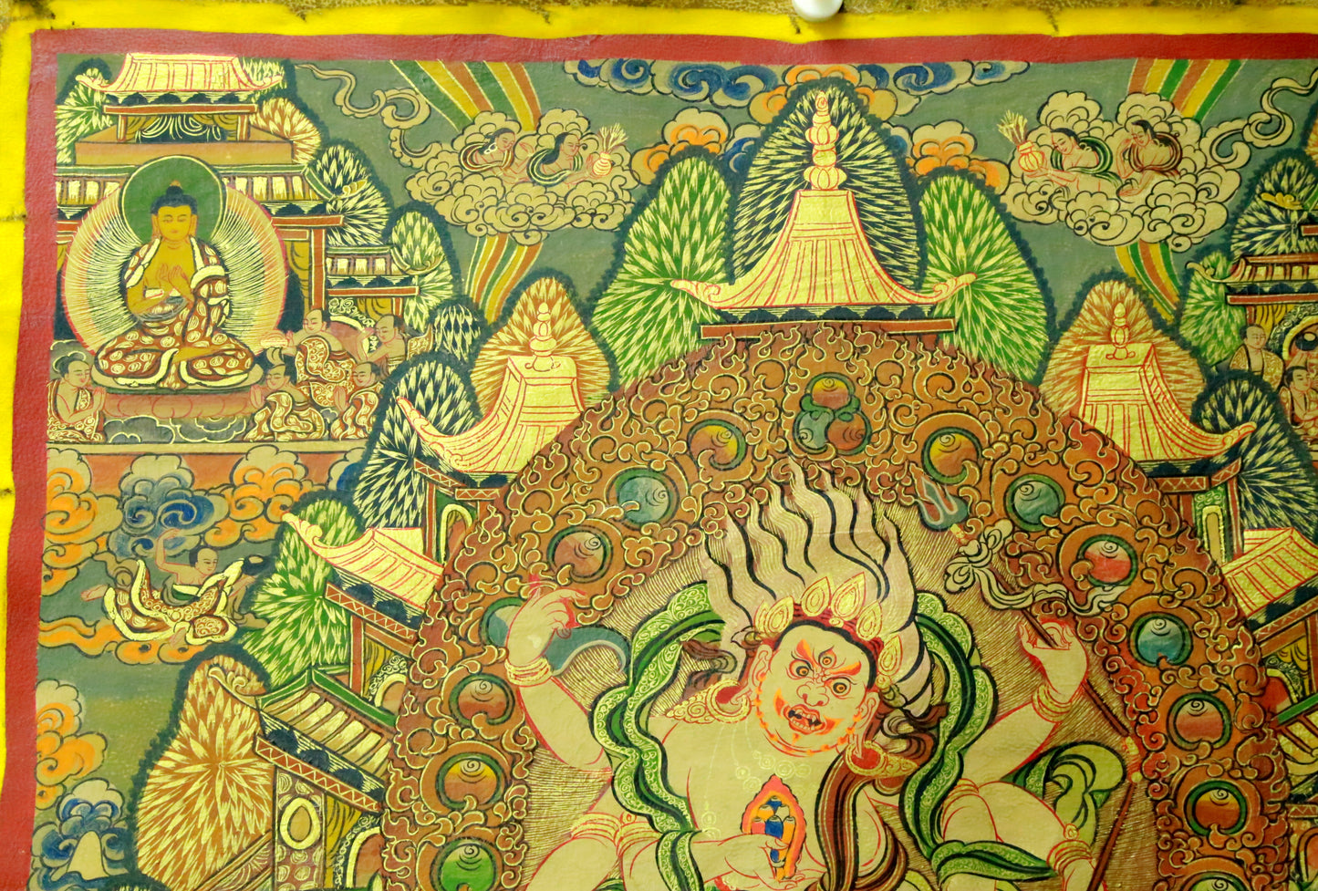 An Exquiste Painted Gold Vajra Thangka