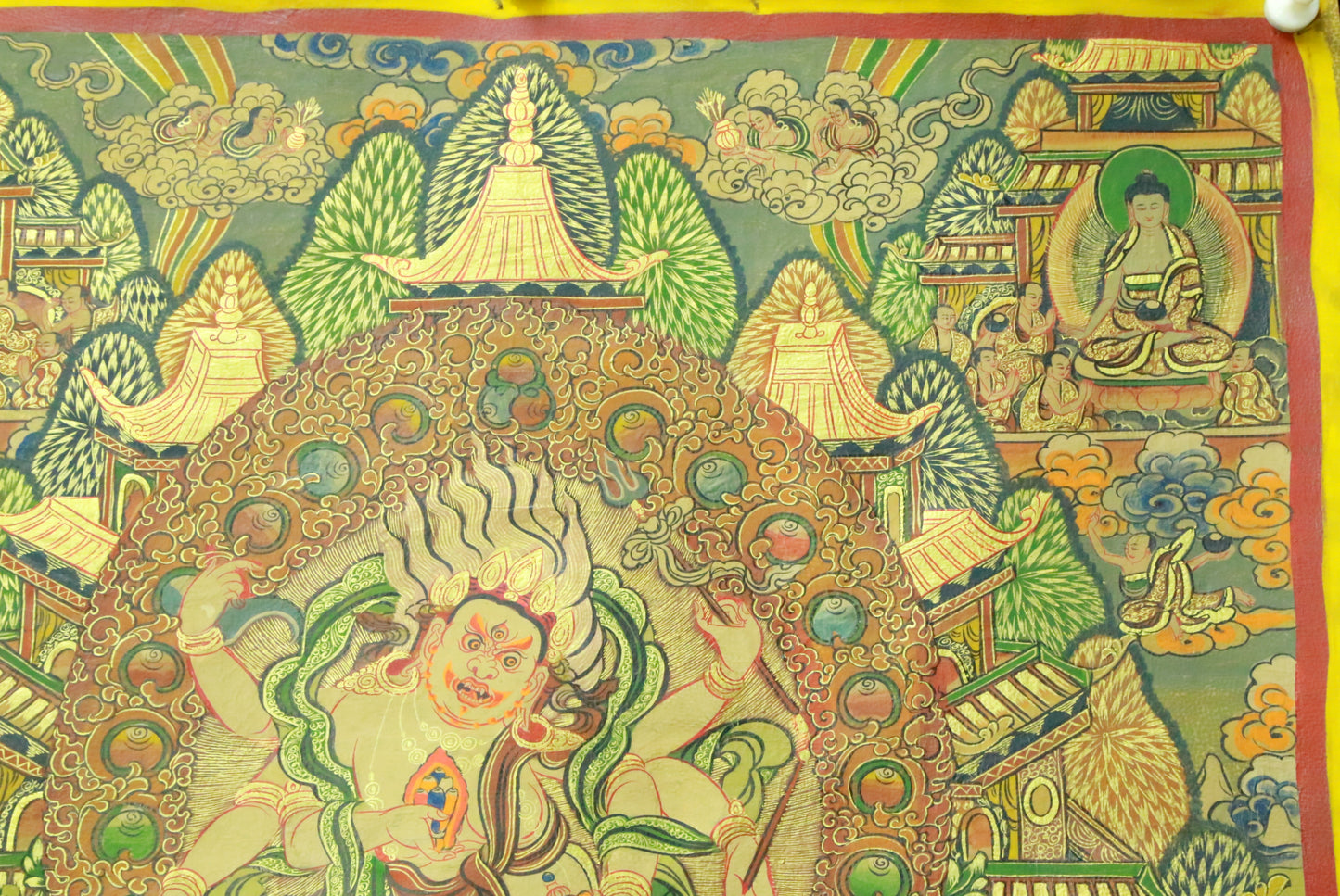 An Exquiste Painted Gold Vajra Thangka